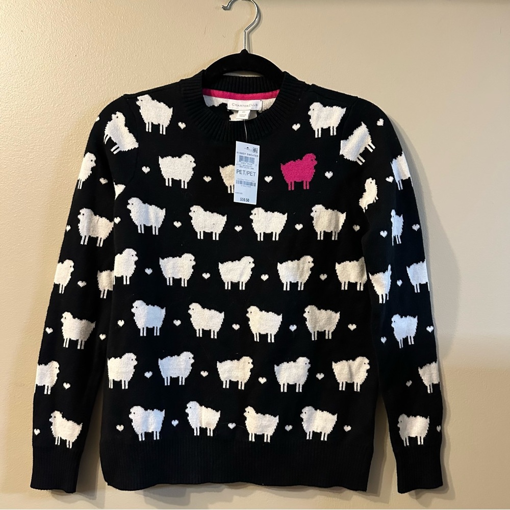 NWT Charter Club petite small sweater Whimsy with sheep